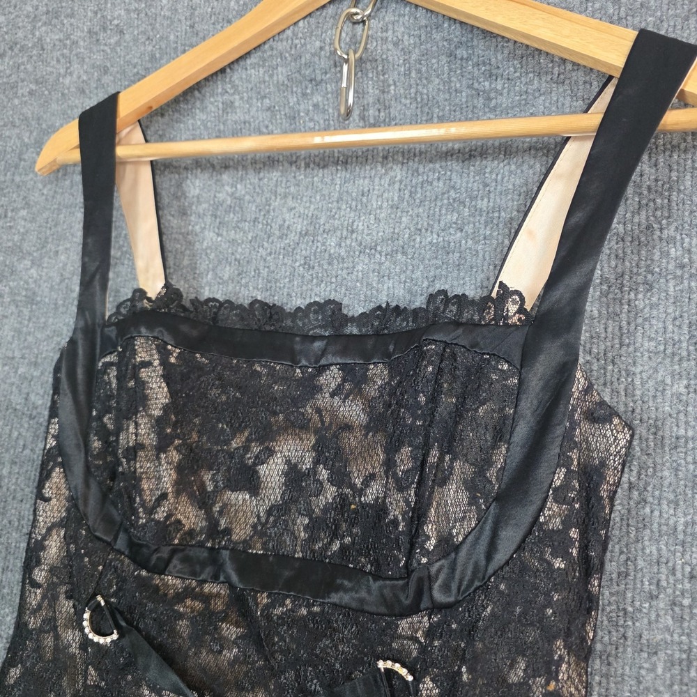 Vintage Y2K Jessica McClintock Dress SZ 6 Black Lace Corset Whimsigoth Milkmaid - Picture 4 of 9